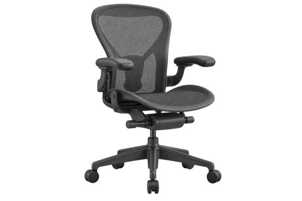 Illustration of a graphite ergonomic mesh office chair