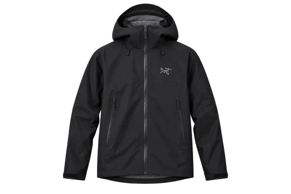 Illustration of a black hooded shell jacket