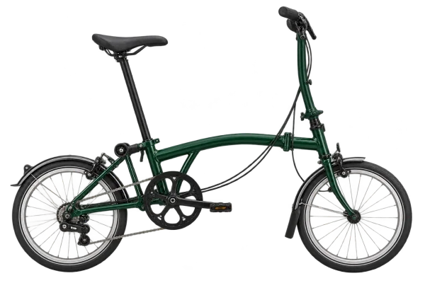 Illustration of a green folding bicycle, unfolded