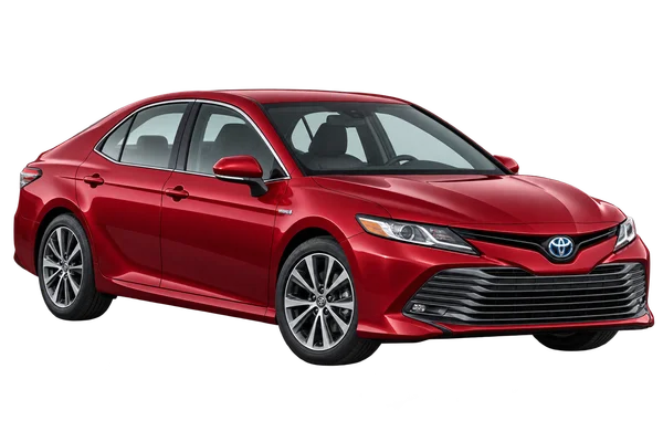 Illustration of a red Toyota Camry Hybrid saloon